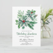 Invitation Festive Holly Berry Déjeuner de Noël (Debout devant)