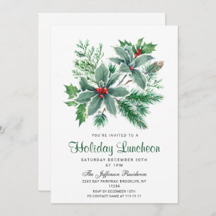 Invitation Festive Holly Berry Déjeuner de Noël