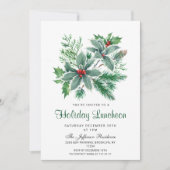 Invitation Festive Holly Berry Déjeuner de Noël (Devant)