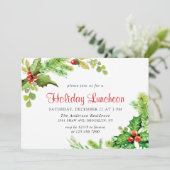 Invitation Festive Holly Berry Déjeuner de Noël (Debout devant)
