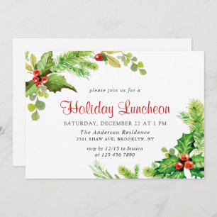 Invitation Festive Holly Berry Déjeuner de Noël