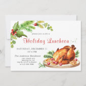 Invitation Festive Holly Berry Déjeuner de Noël (Devant)