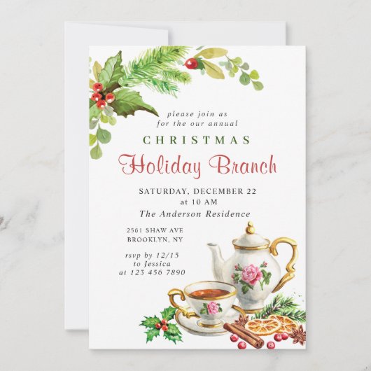 Invitation Festive Holly Berry Noël (Devant)