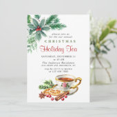 Invitation Festive Holly Berry Noël Fête Tea Party (Debout devant)