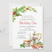 Invitation Festive Holly Berry Noël Fête Tea Party (Devant)
