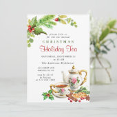 Invitation Festive Holly Berry Noël Fête Tea Party (Debout devant)
