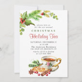 Invitation Festive Holly Berry Noël Fête Tea Party (Devant)
