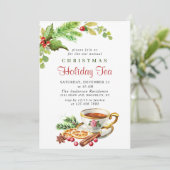 Invitation Festive Holly Berry Noël Fête Tea Party (Debout devant)
