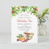 Invitation Festive Holly Berry Noël Fête Tea Party (Debout devant)