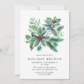 Invitation Festive Holly Berry Noël VACANCES BRUNCH (Devant)