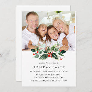 Invitation Festive Holly Berry PHOTO Holiday Christmas Party