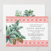 Invitation Festive Holly Berry vacances de Noël OPEN HOUSE (Devant / Derrière)