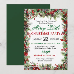 Invitation Festive Holly Border Noël Party