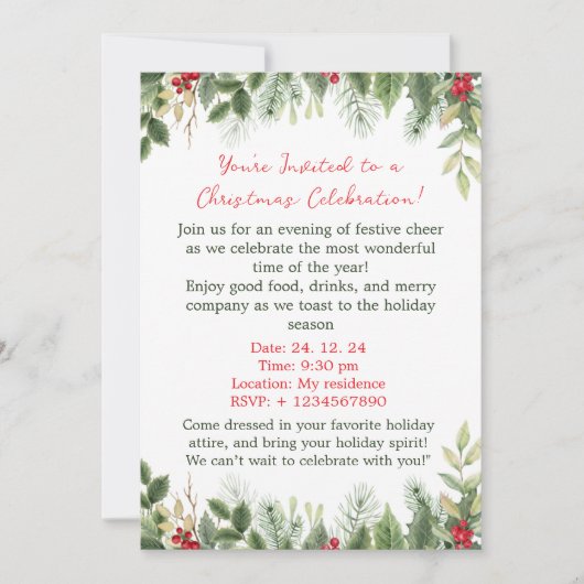 Invitation Festive Holly Christmas (Devant)