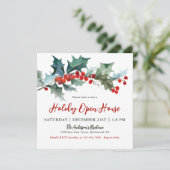 Invitation Festive Holly et Berries Holiday Open House (Debout devant)