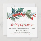 Invitation Festive Holly et Berries Holiday Open House (Devant)