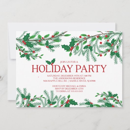 Invitation Festive Holly Holiday Party (Devant)