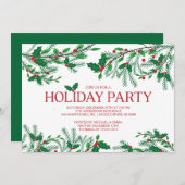 Invitation Festive Holly Holiday Party (Devant / Derrière)