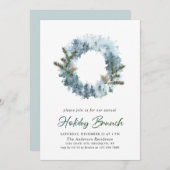 Invitation Festive Holly Wreath Christmas Holiday Brunch (Devant / Derrière)
