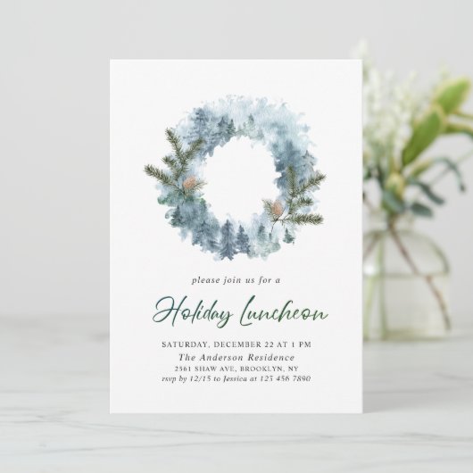 Invitation Festive Holly Wreath Noël (Debout devant)