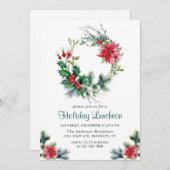Invitation Festive Holly Wreath Noël (Devant / Derrière)