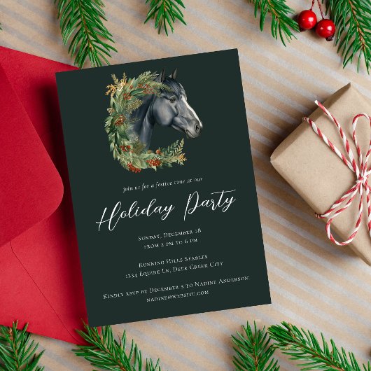 Invitation Festive Horse Wreath Equestrive Fête de Vacances