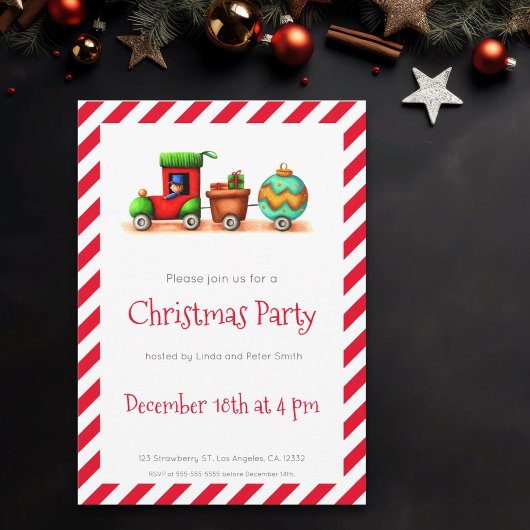 Invitation Festive Illustré Train de Noël Fête