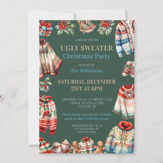 Invitation Festive laide de Noël unique fête (Devant)