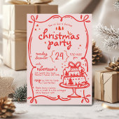 Invitation Festive Main tirée rouge et rose Bow fête de Noël