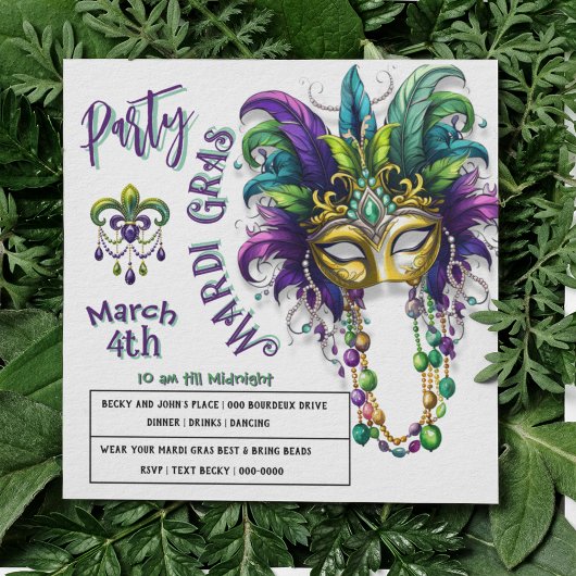 Invitation Festive Mardi Gras et Fleur Des Lis