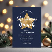 Invitation Festive Marine Blue Gold Star Noël Brunch