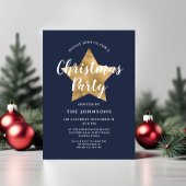 Invitation Festive Marine Blue Gold Star Noël Party