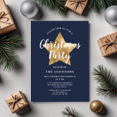 Invitation Festive Marine Blue Gold Star Noël Party