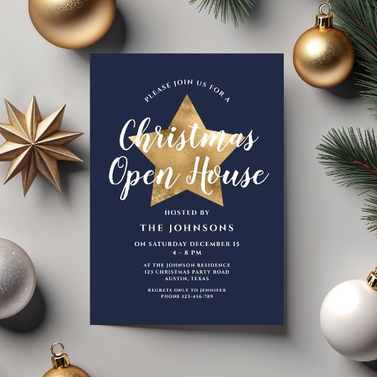 Invitation Festive Marine Blue Star Maison ouverte de Noël
