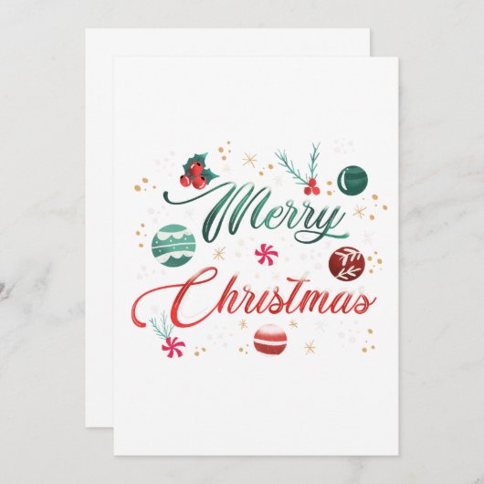 Invitation Festive Merry Christmas Typography with Ornaments (Devant / Derrière)