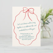 Invitation Festive Modern Red Ribbon Christmas Holiday Party (Debout devant)