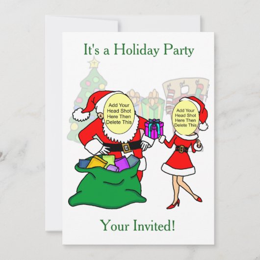 Invitation Festive Mr & Mrs Claus Cartoon Holiday (Devant)