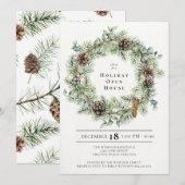 Invitation Festive Natural Wreath Holiday Open House Invitati (Devant / Derrière)