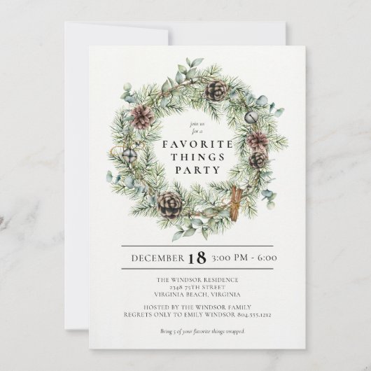 Invitation Festive Naturelle Wreath Vacances Favoris (Devant)