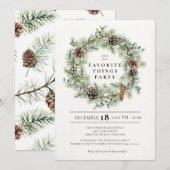 Invitation Festive Naturelle Wreath Vacances Favoris (Devant / Derrière)