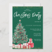 Invitation Festive Noël Arbre & Cadeaux Green Christmas Party (Devant)