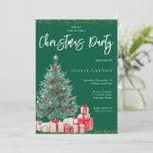 Invitation Festive Noël Arbre & Cadeaux Green Christmas Party (Debout devant)