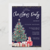 Invitation Festive Noël Arbre & Cadeaux Marine Noël (Devant)
