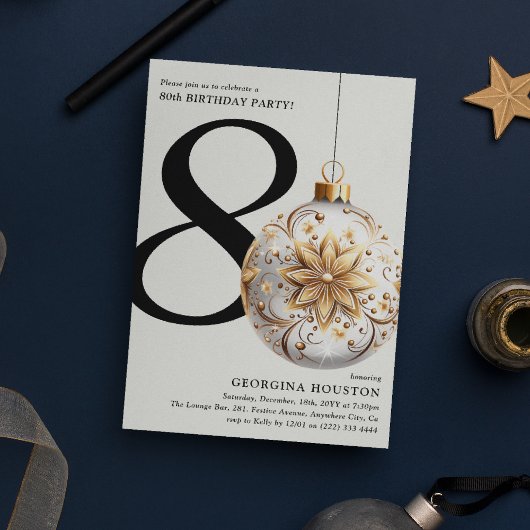 Invitation Festive Noël Bauble 80e fête d'anniversaire
