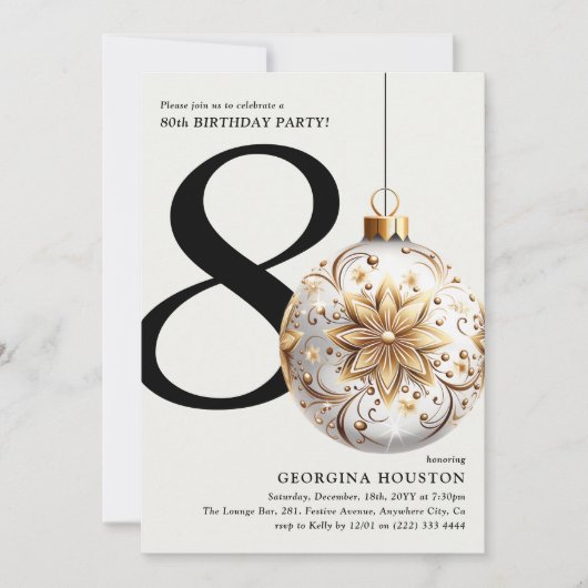 Invitation Festive Noël Bauble 80e fête d'anniversaire (Devant)