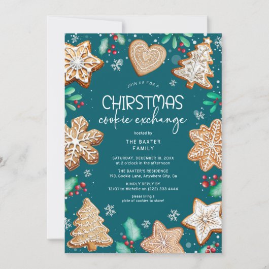 Invitation Festive Noël Cookie Exchange Party (Devant)