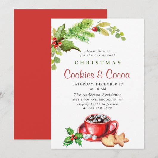 Invitation Festive Noël Cookies et fête du cacao (Devant / Derrière)