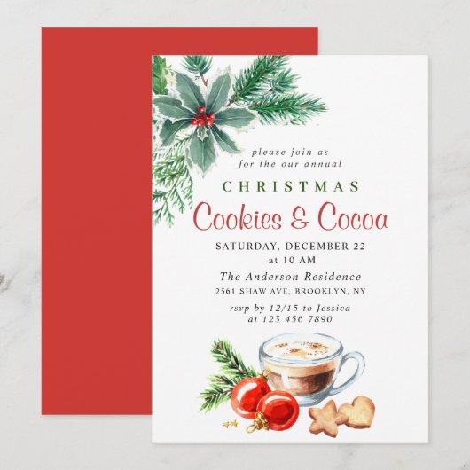 Invitation Festive Noël Cookies et fête du cacao (Devant / Derrière)