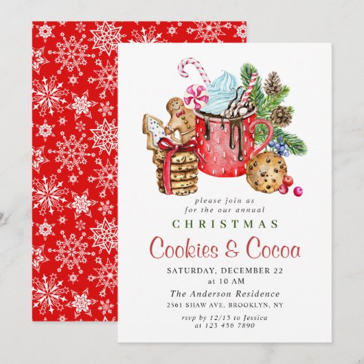 Invitation Festive Noël Cookies et fête du cacao (Devant / Derrière)