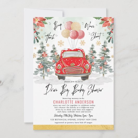 Invitation Festive Noël Holiday Drive Par Baby shower (Devant)